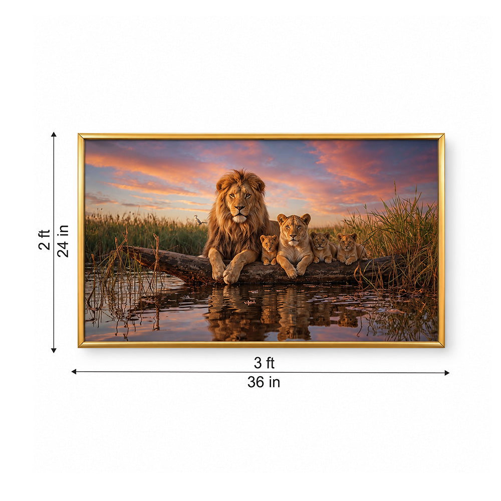 Lion Family at Sunset Canvas Wall Painting