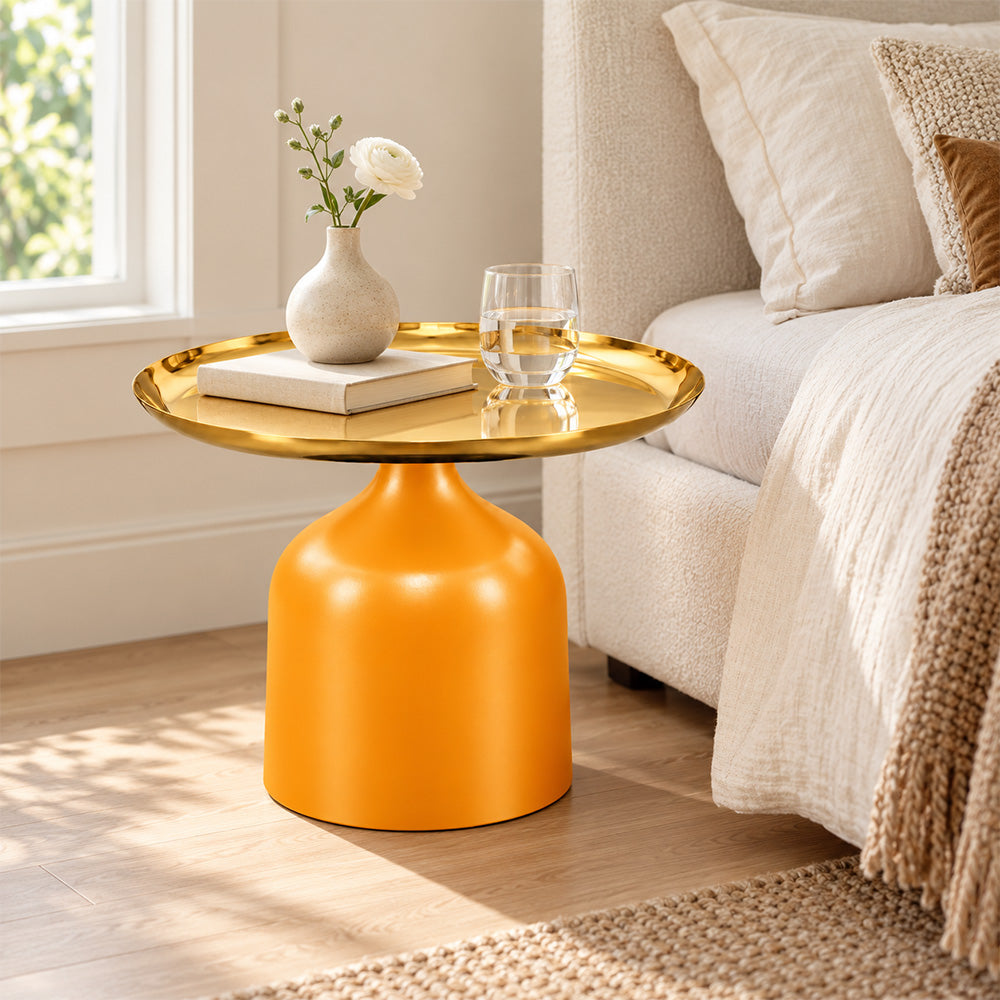 Midnight Gold Metal Round Pedestal Side Table