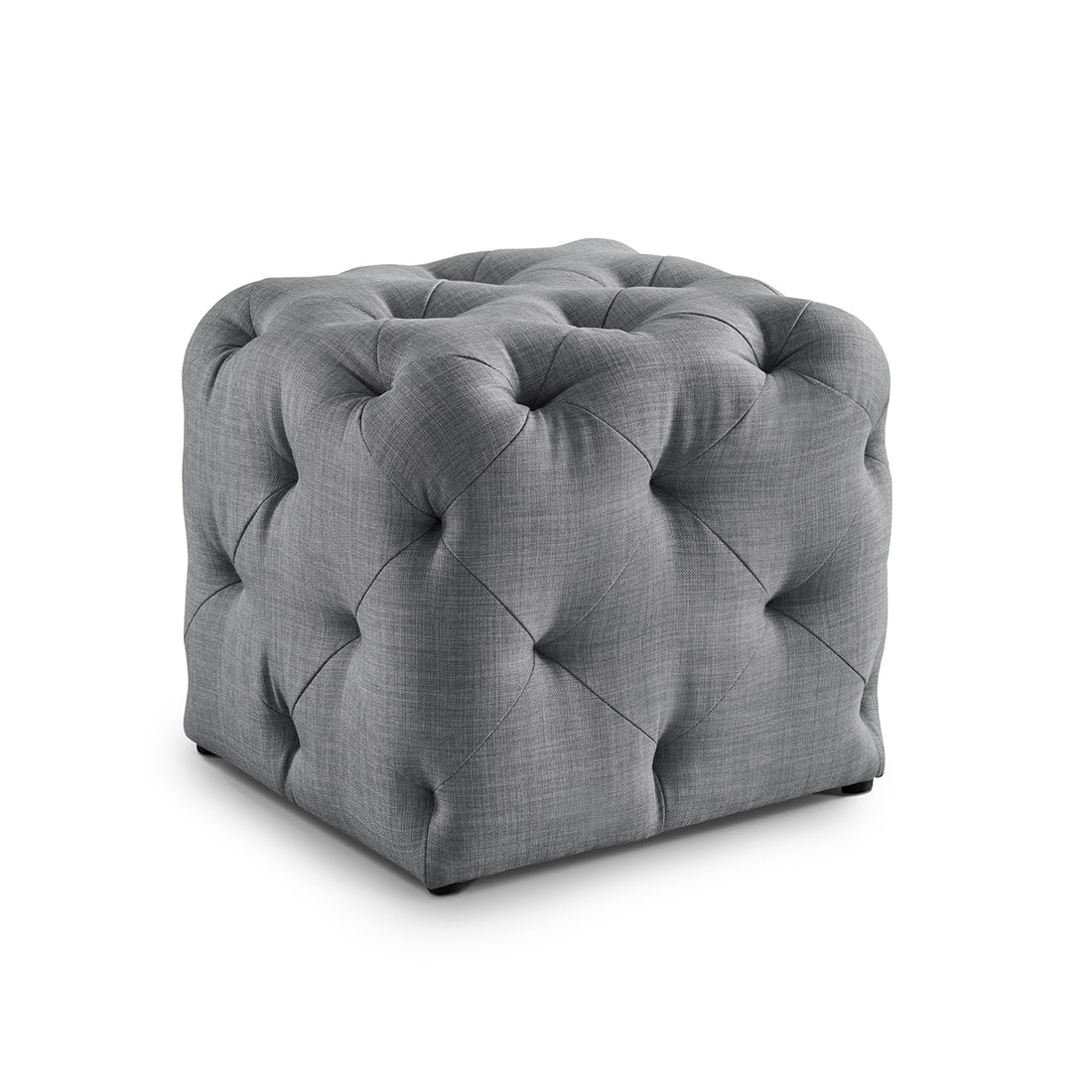 Square Tufted Velvet Ottaman/Poufee In Light Grey