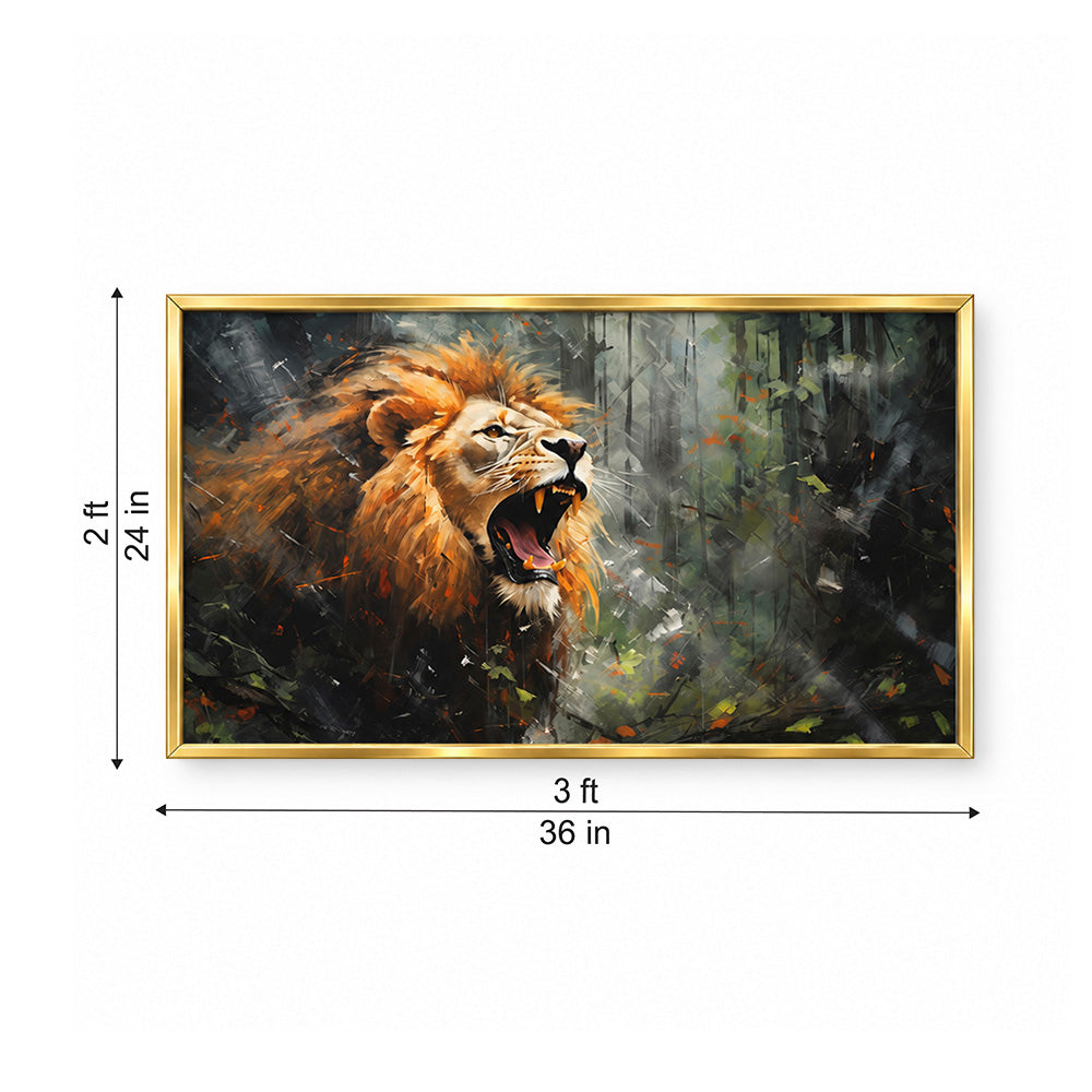 Roaring Lion in Forest Canvas Wall Painting