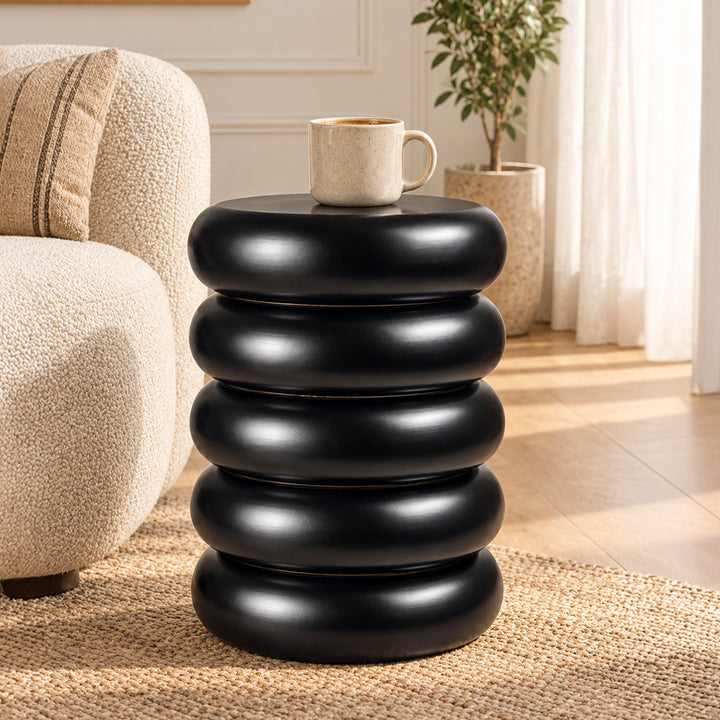 Ribbed sculptural metal round side table