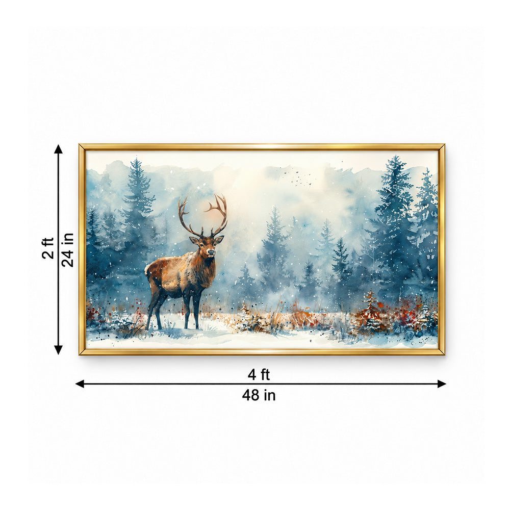Winter Deer Landscape Canvas Wall Painting