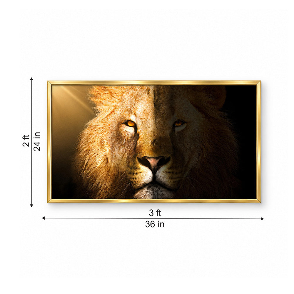 Golden Lion Face Canvas Wall Painting