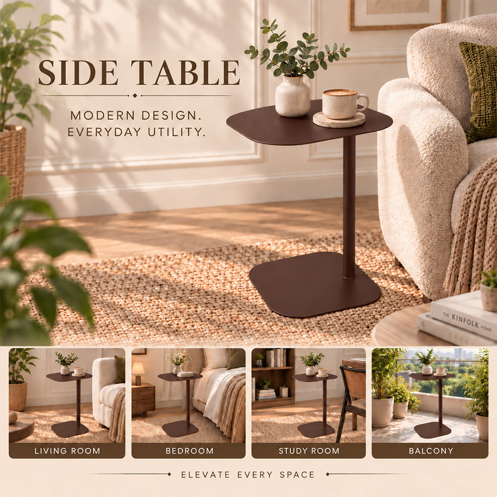 Modern Metal C-Shaped Side Table with Square Top