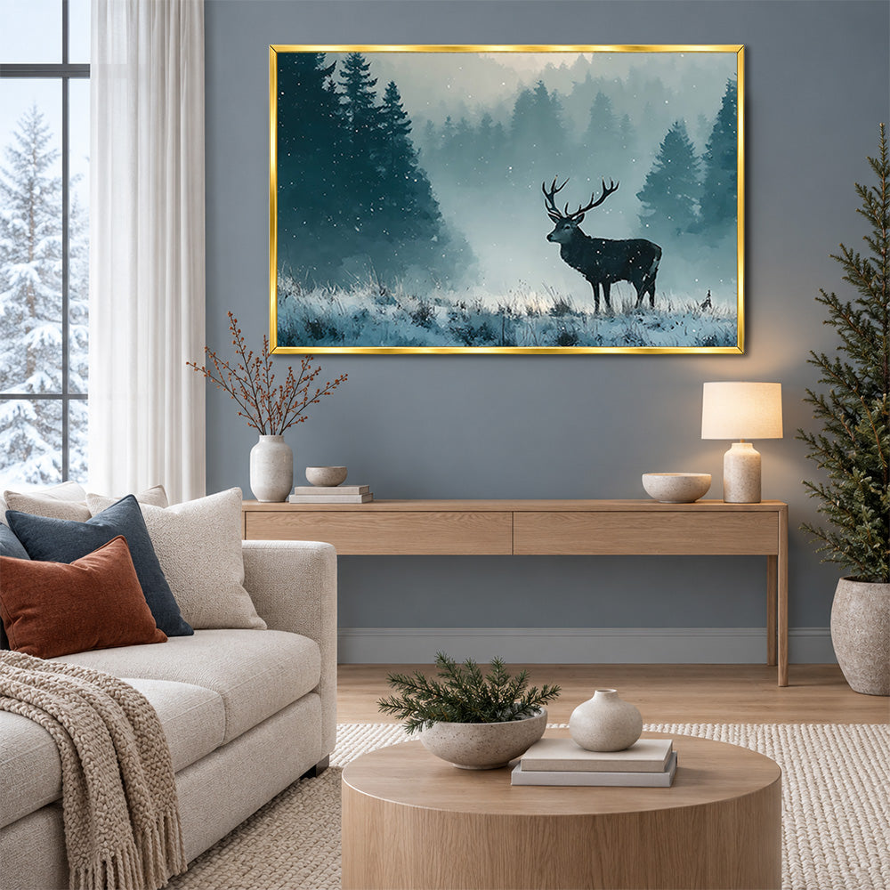 Stag in Snowy Forest Canvas Wall Painting