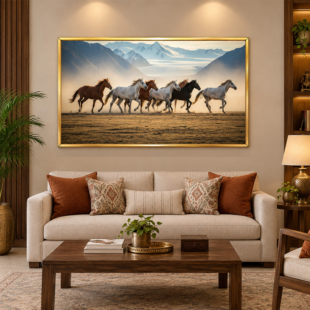 Horse herd sunset canvas wall painting