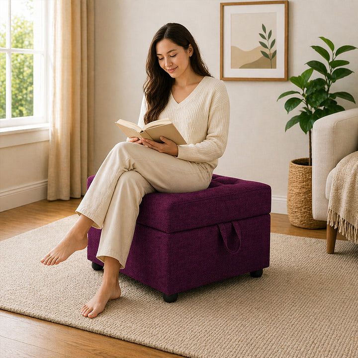 Doe Buck Tufted Storage Ottoman Bench|Purple