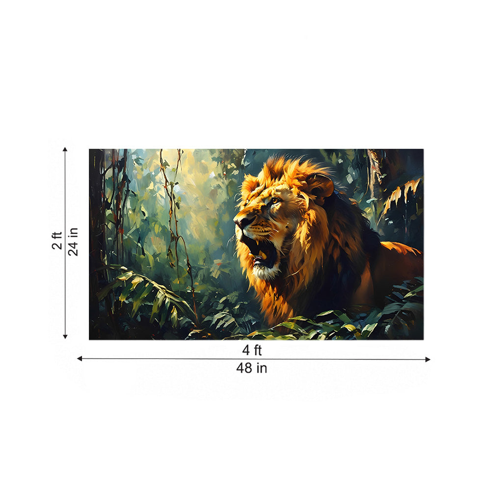 Lion in Green Forest Canvas Wall Painting
