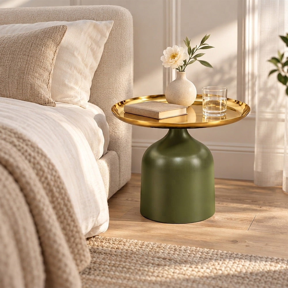 Midnight Gold Metal Round Pedestal Side Table