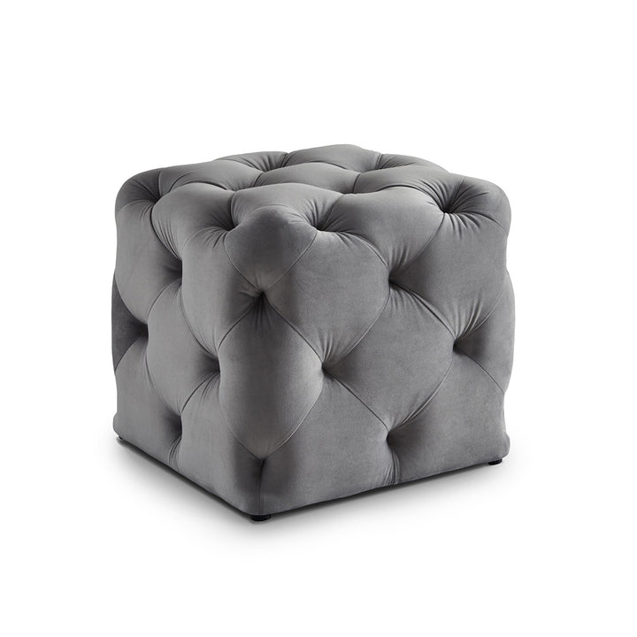 Square Tufted Velvet Ottaman/Poufee In Grey