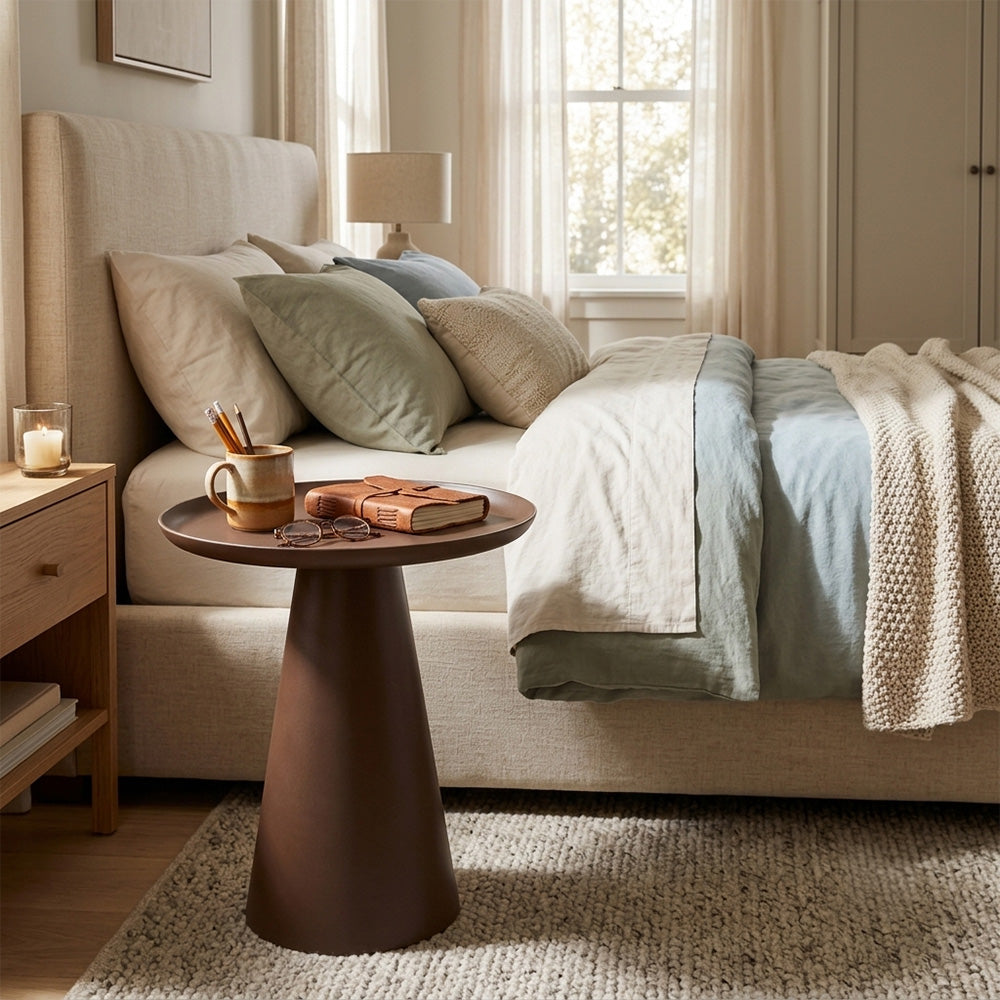 Modern Metal Tray-Top Pedestal Side Table
