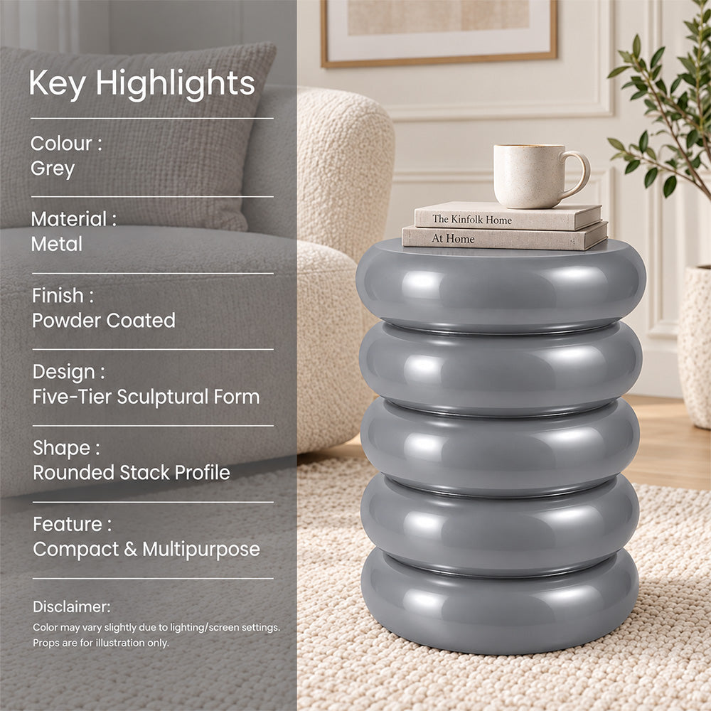 Modern Metal Sculptural Ribbed Round Side Table