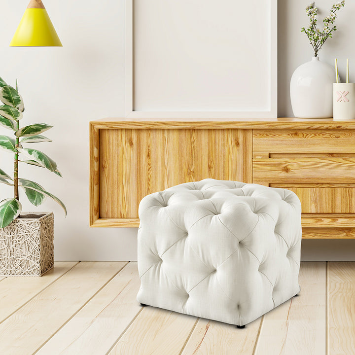 Square Tufted Velvet Ottaman/Poufee In White