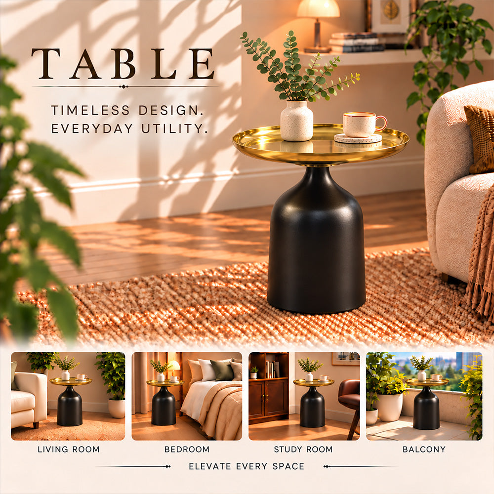 Midnight Gold Metal Round Pedestal Side Table