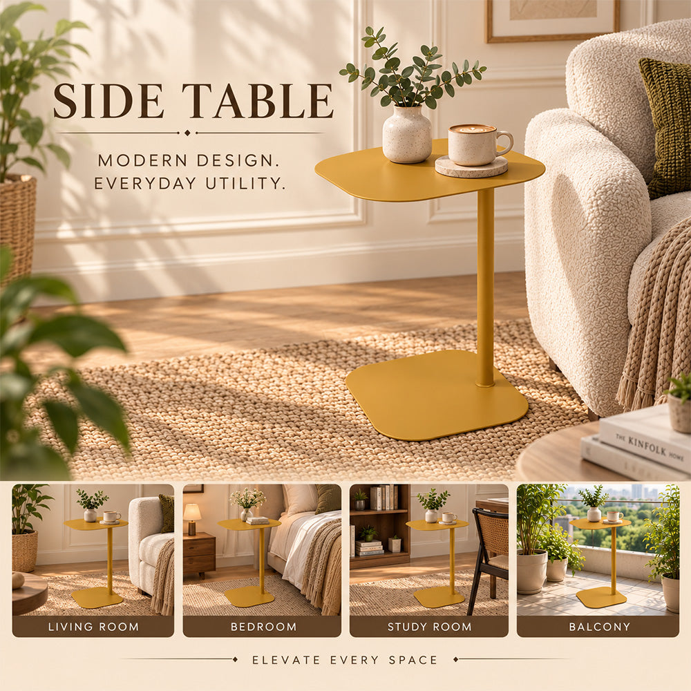 Modern Metal C-Shaped Side Table with Square Top