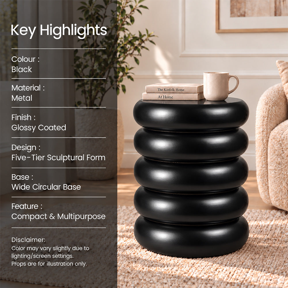 Modern Metal Sculptural Ribbed Round Side Table