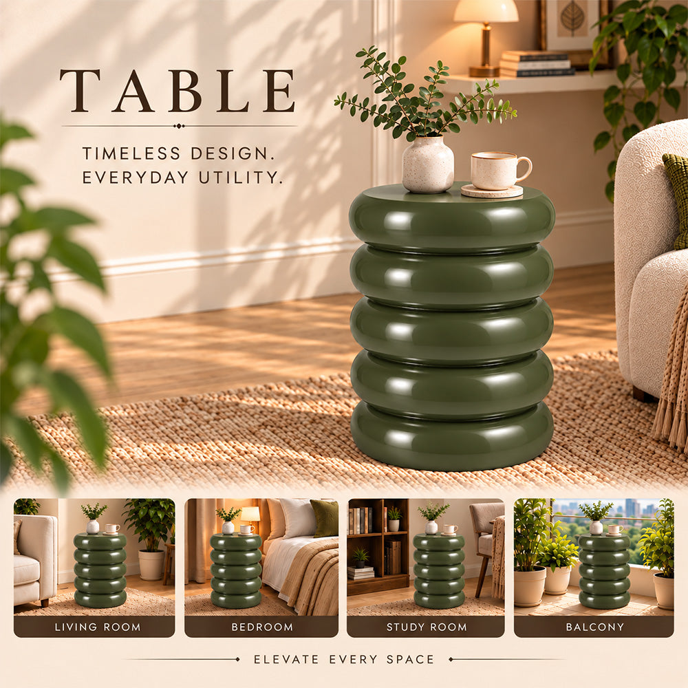 Modern Metal Sculptural Ribbed Round Side Table