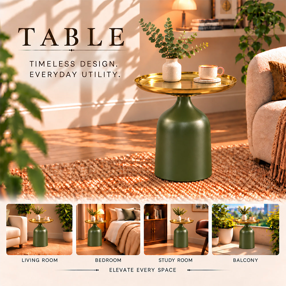 Midnight Gold Metal Round Pedestal Side Table