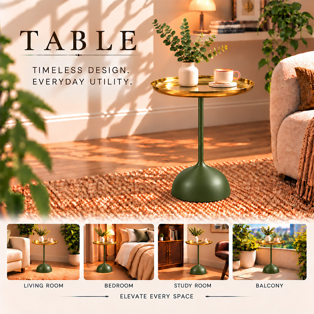Metal Round Side Table with Flared Pedestal Base