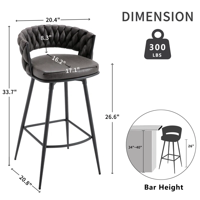 Presley Bar Stool - Charcoal Grey