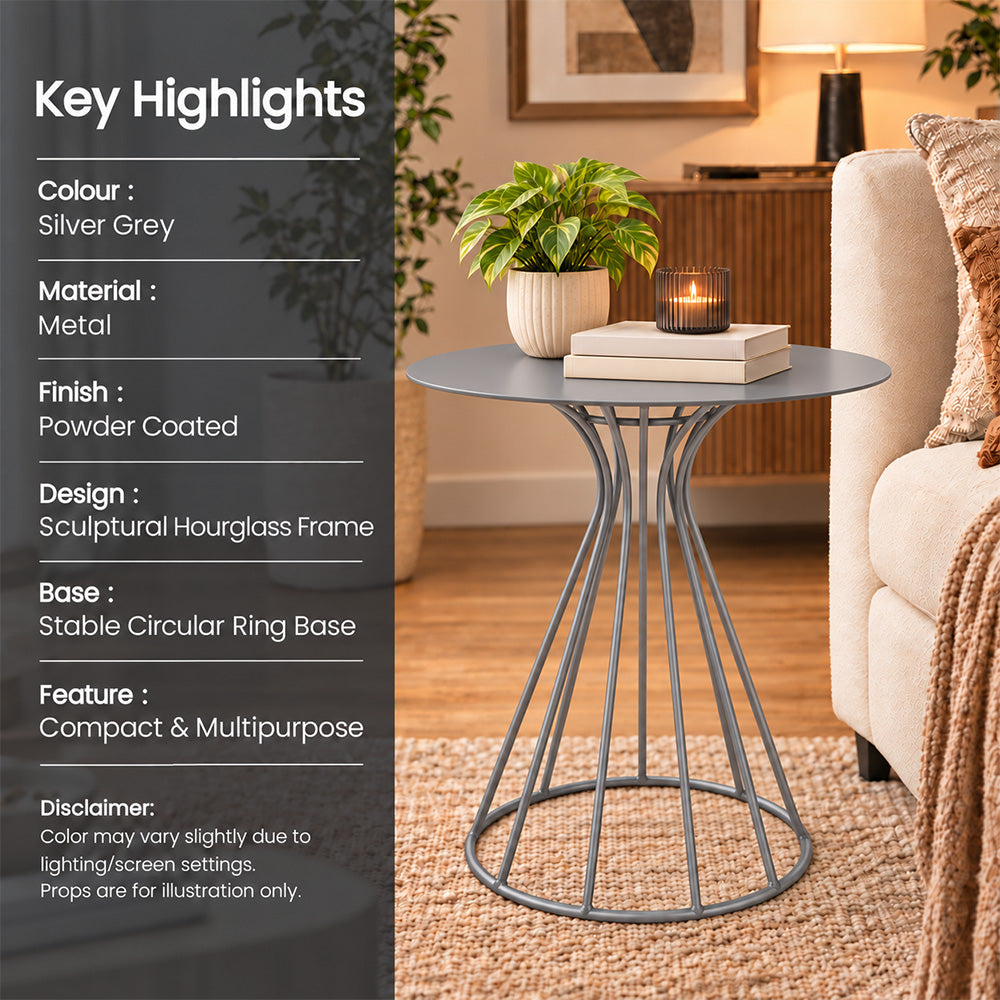 Metal Round Side Table with Sculptural Curved Base