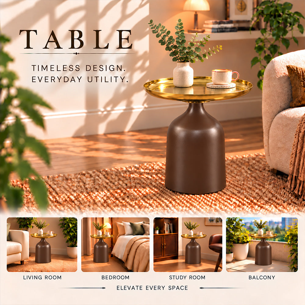 Midnight Gold Metal Round Pedestal Side Table