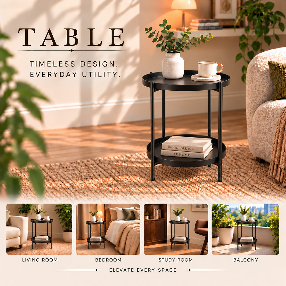 Modern Metal 2-Tier Round Side Table