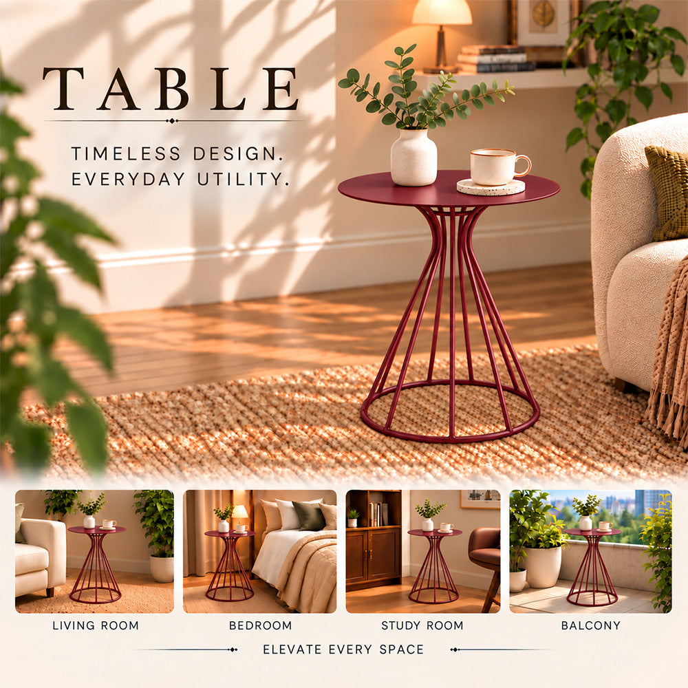 Metal Round Side Table with Sculptural Curved Base