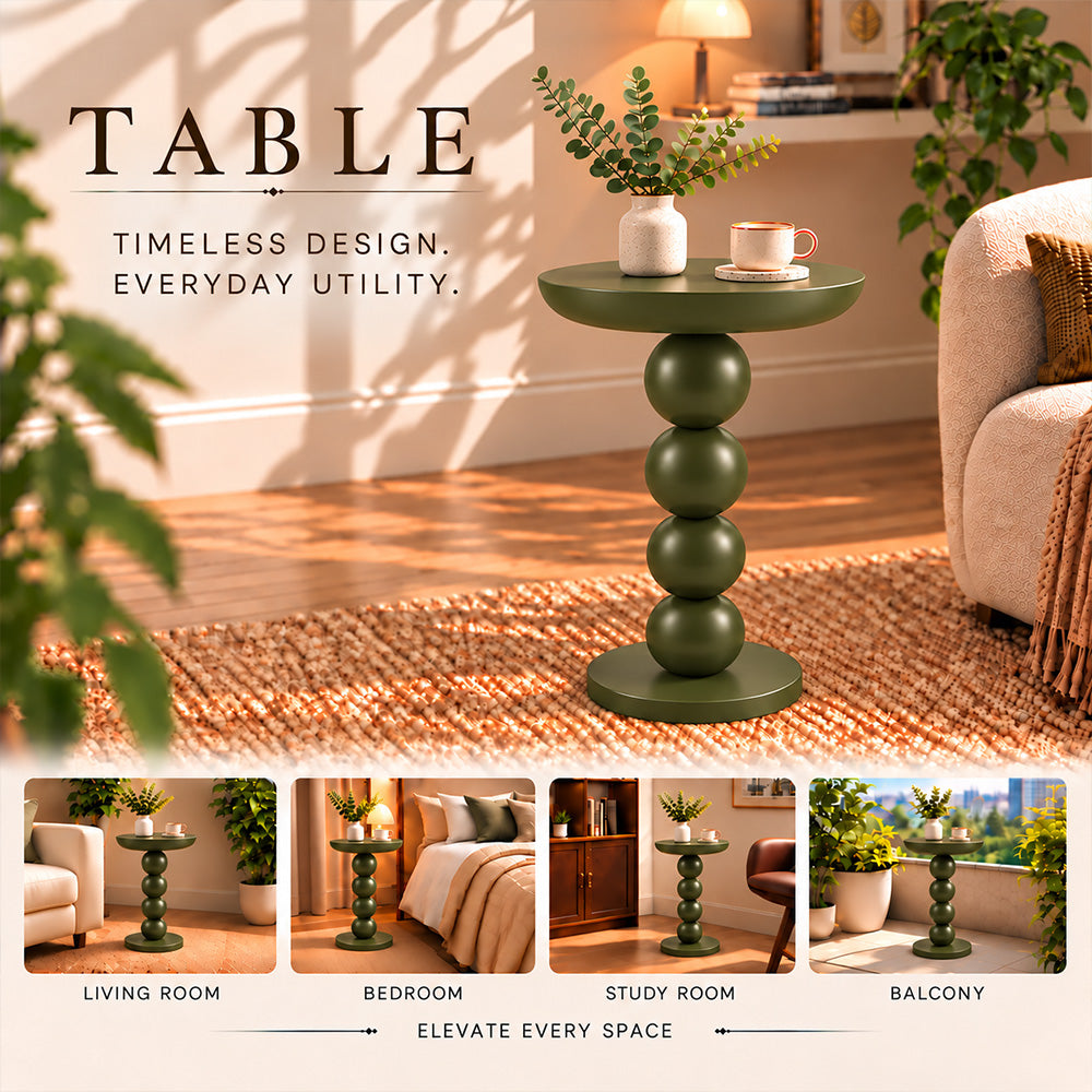 Modern Metal Round Side Table with Beaded Pedestal Base