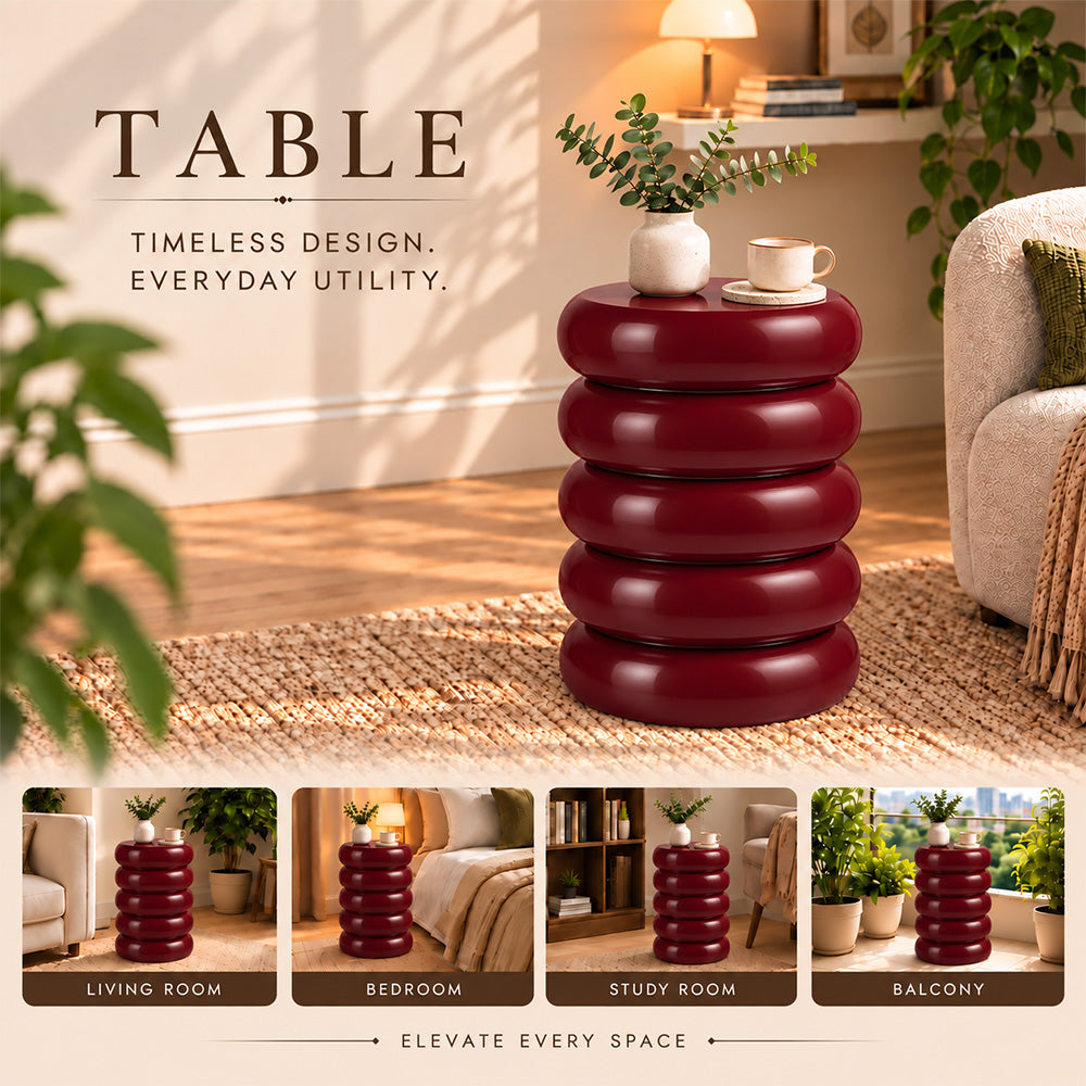 Modern Metal Sculptural Ribbed Round Side Table