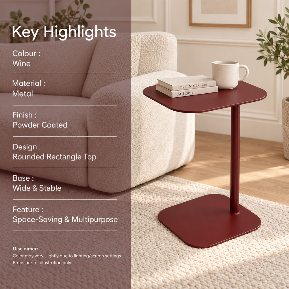 Modern Metal C-Shaped Side Table with Square Top