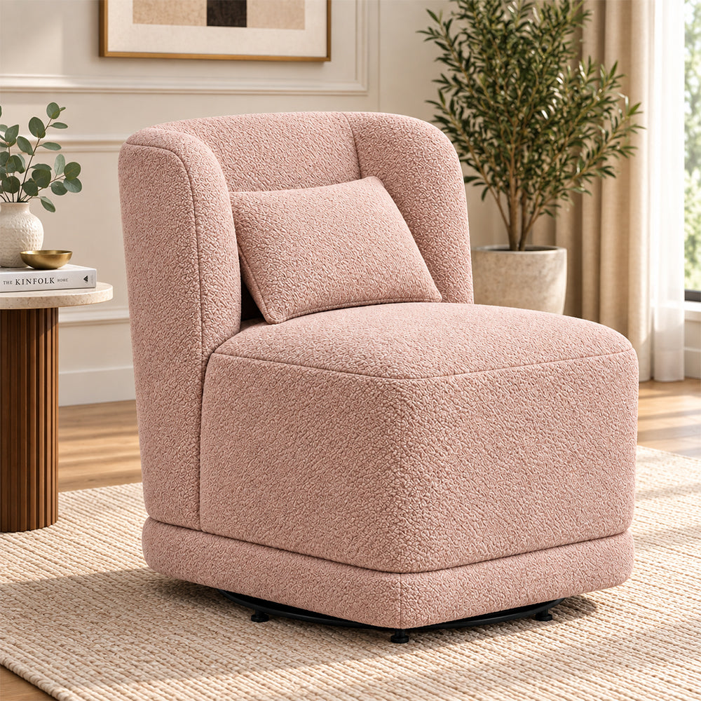 Schillar bouclé lounge chair in dusty pink