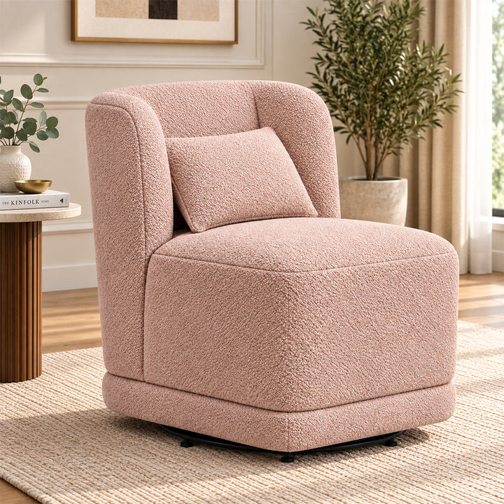 Schillar bouclé lounge chair in dusty pink