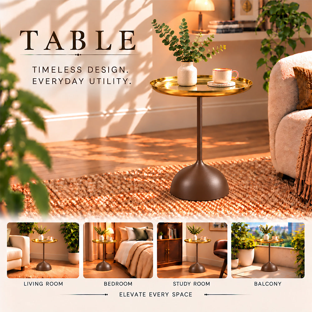 Metal Round Side Table with Flared Pedestal Base