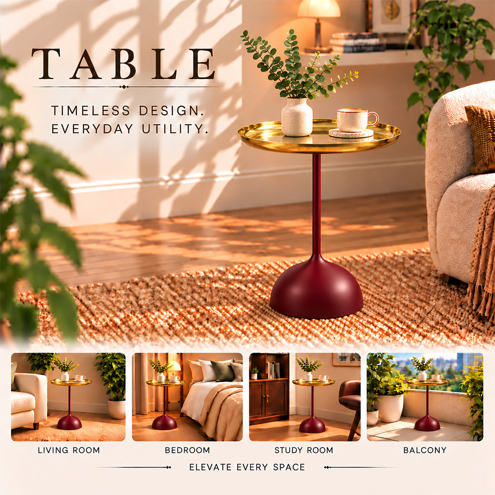 Metal Round Side Table with Flared Pedestal Base