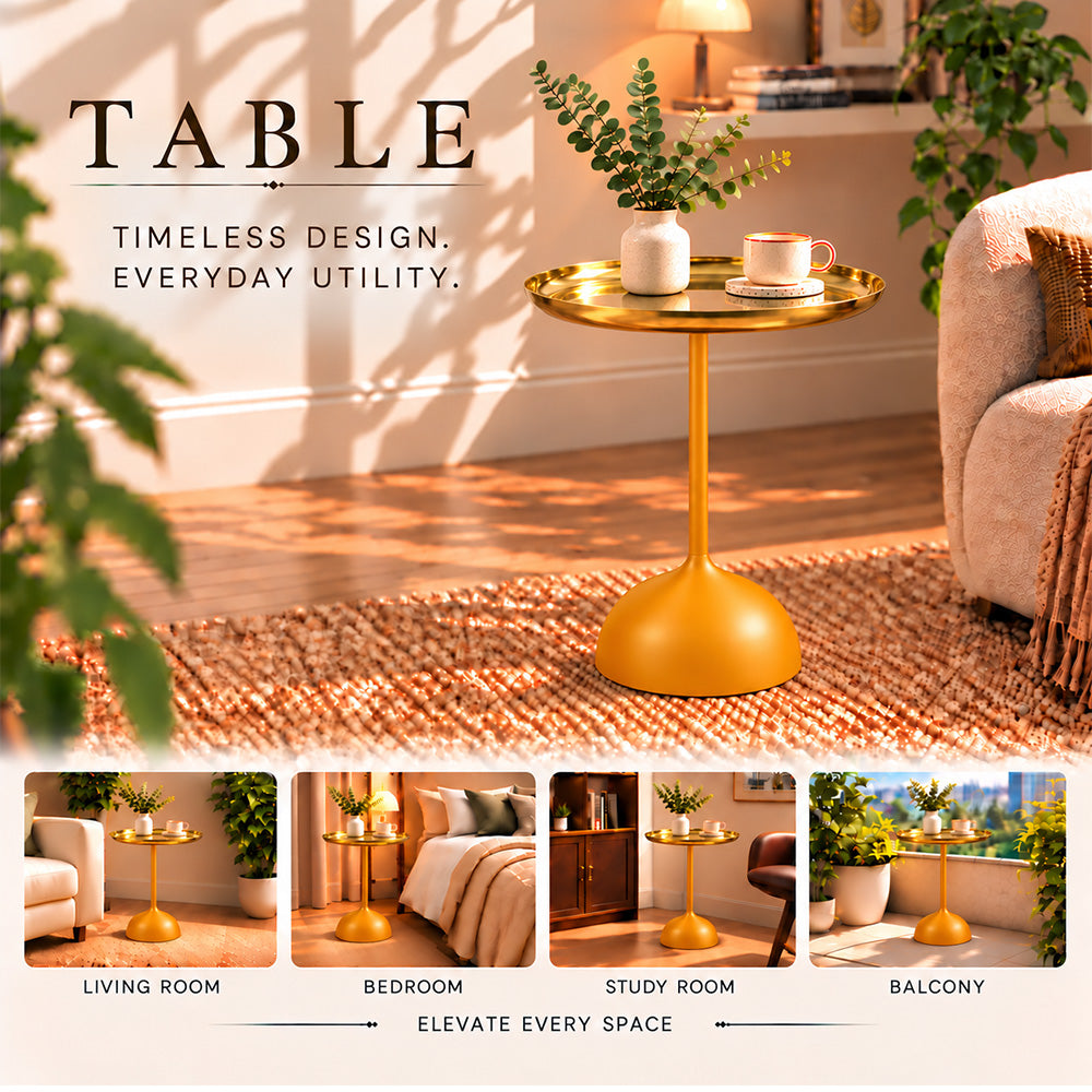 Metal Round Side Table with Flared Pedestal Base