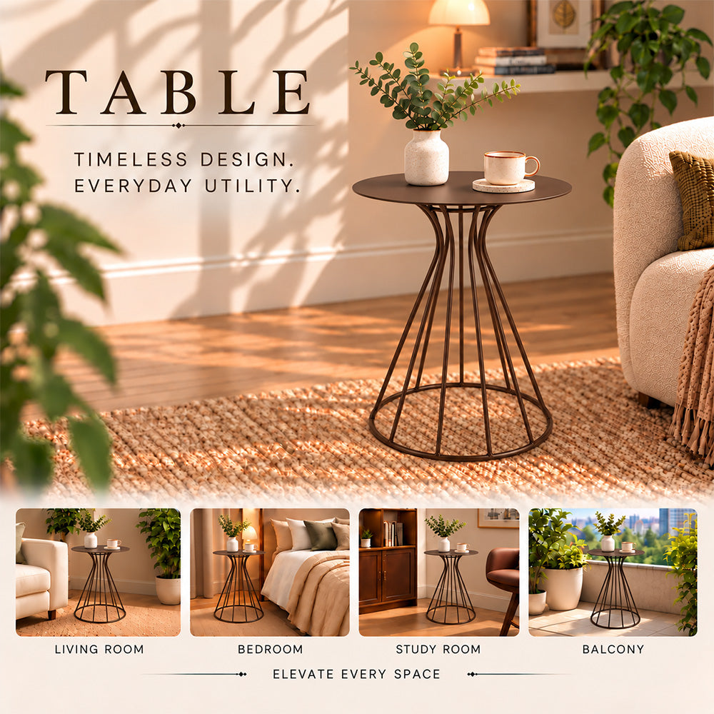 Metal Round Side Table with Sculptural Curved Base
