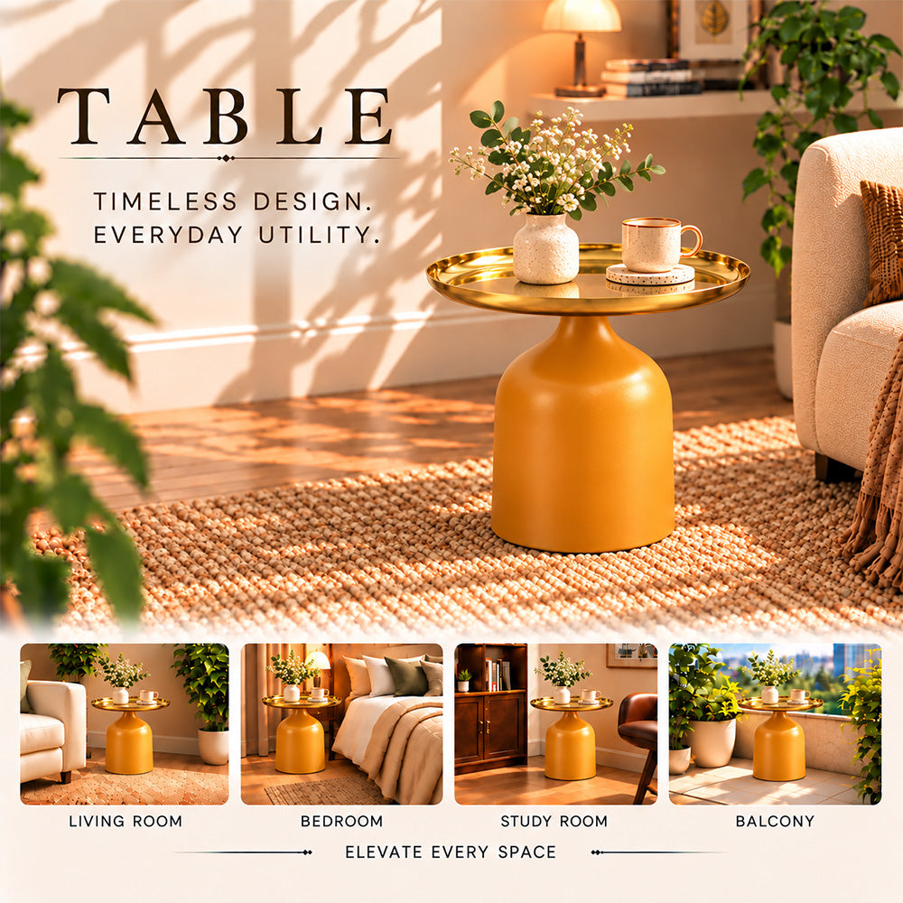 Midnight Gold Metal Round Pedestal Side Table