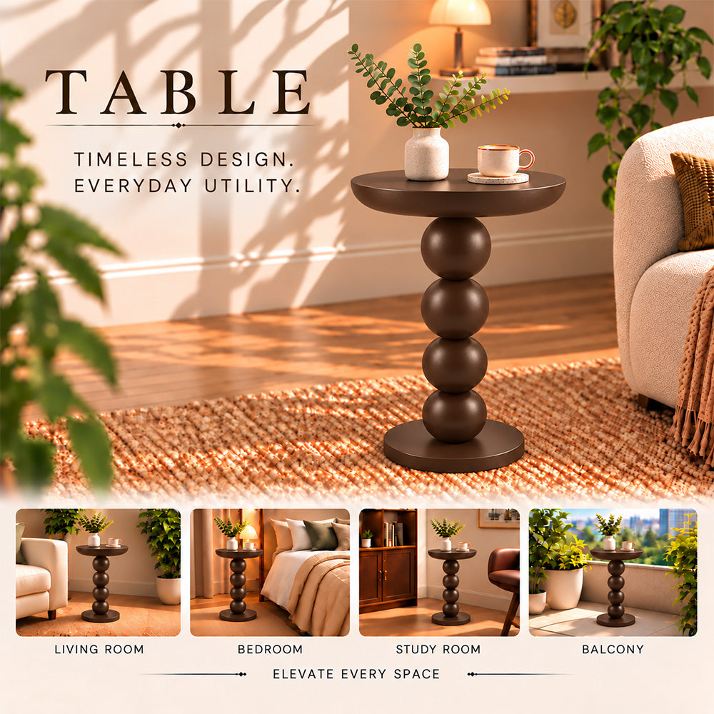 Modern Metal Round Side Table with Beaded Pedestal Base