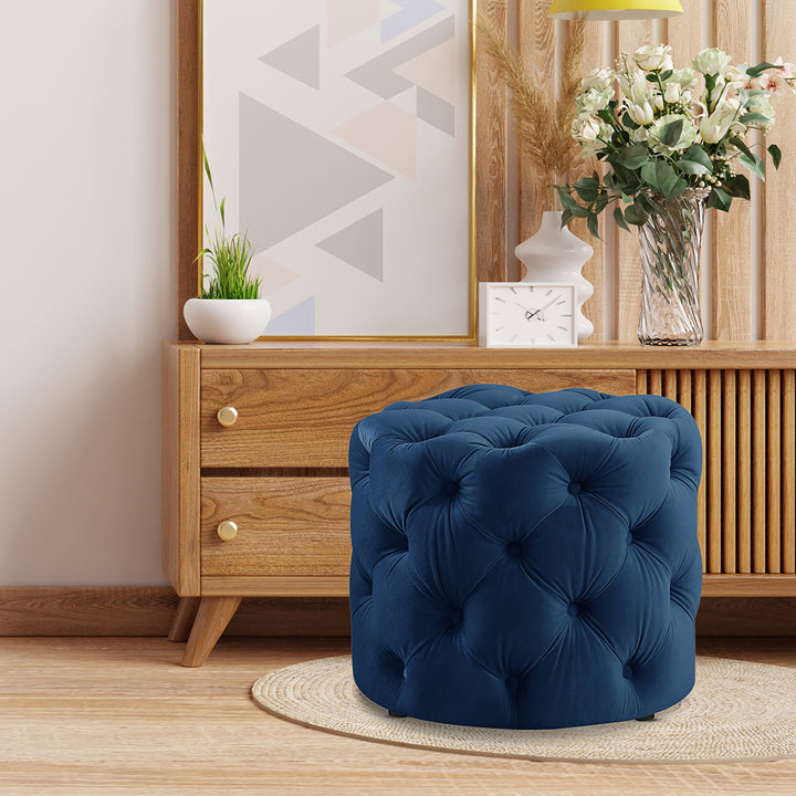 Round Tufted Velvet Ottaman/Poufee In Royal Blue