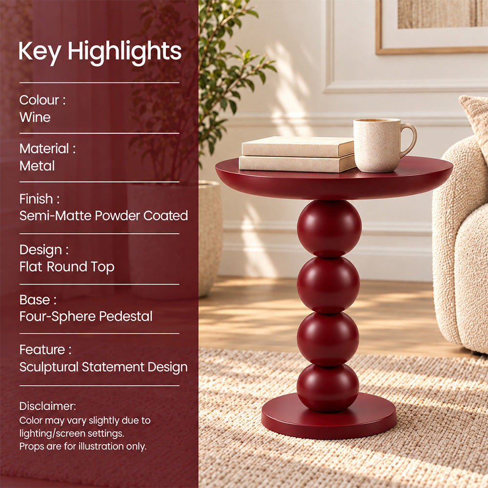 Modern Metal Round Side Table with Beaded Pedestal Base