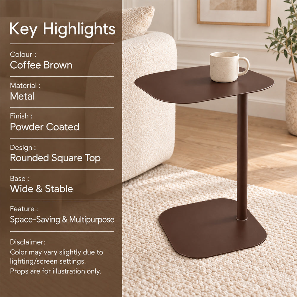 Modern Metal C-Shaped Side Table with Square Top
