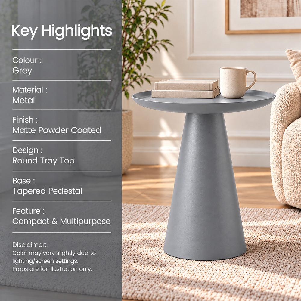 Modern Metal Tray-Top Pedestal Side Table