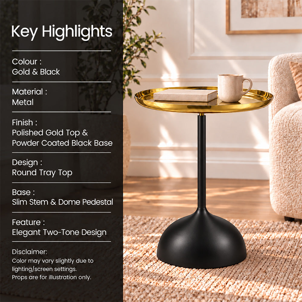 Metal Round Side Table with Flared Pedestal Base