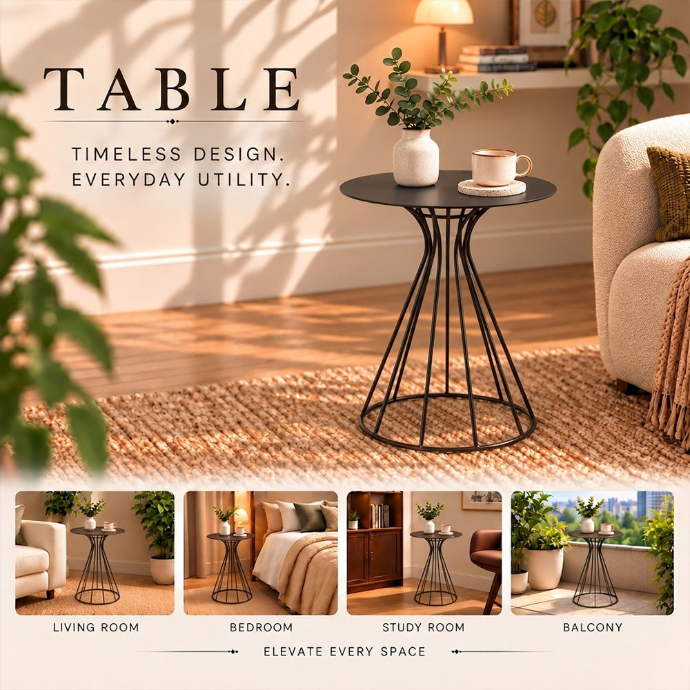 Metal Round Side Table with Sculptural Curved Base