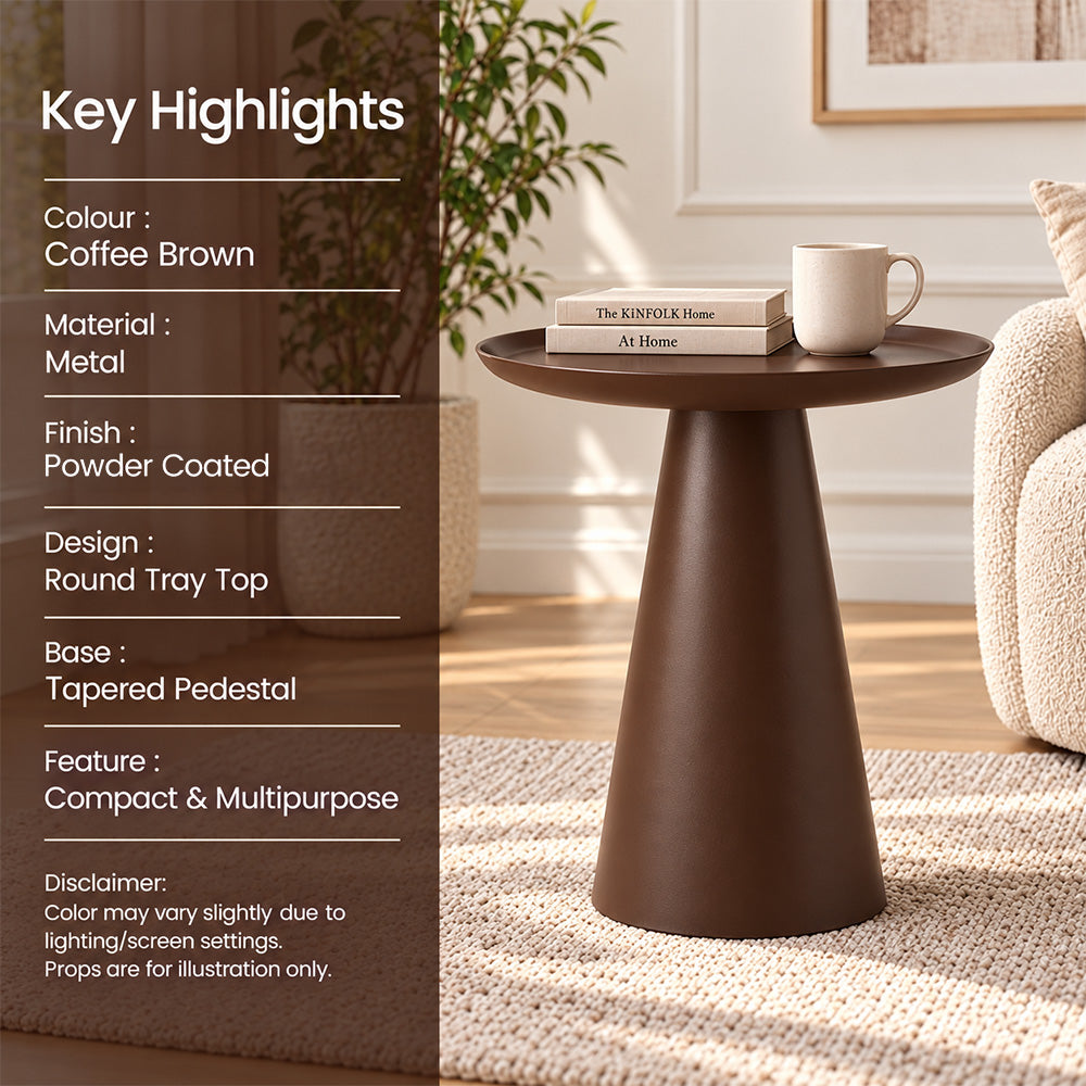 Modern Metal Tray-Top Pedestal Side Table
