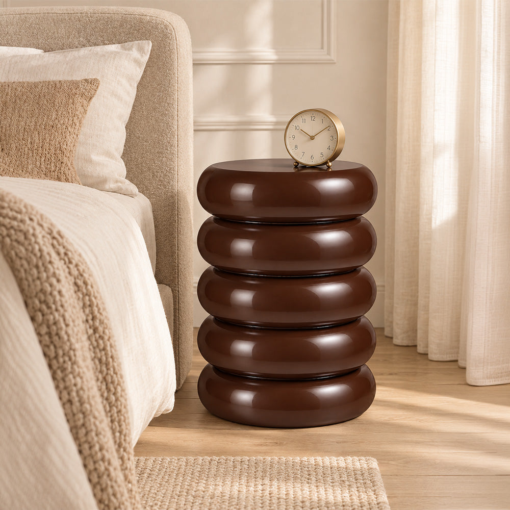 Modern Metal Sculptural Ribbed Round Side Table