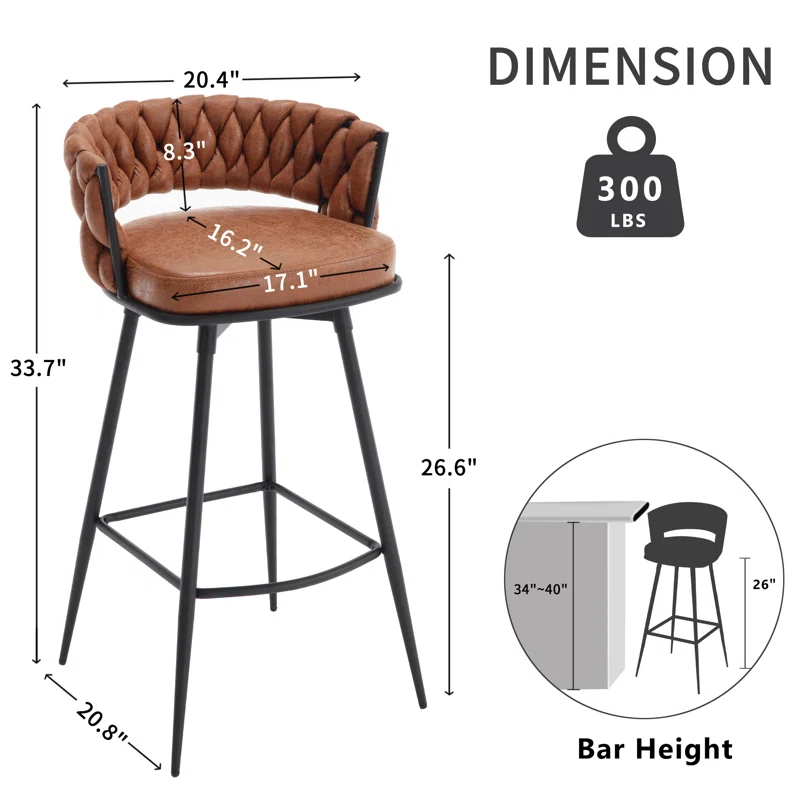 Presley Bar Stool - Whisky Brown