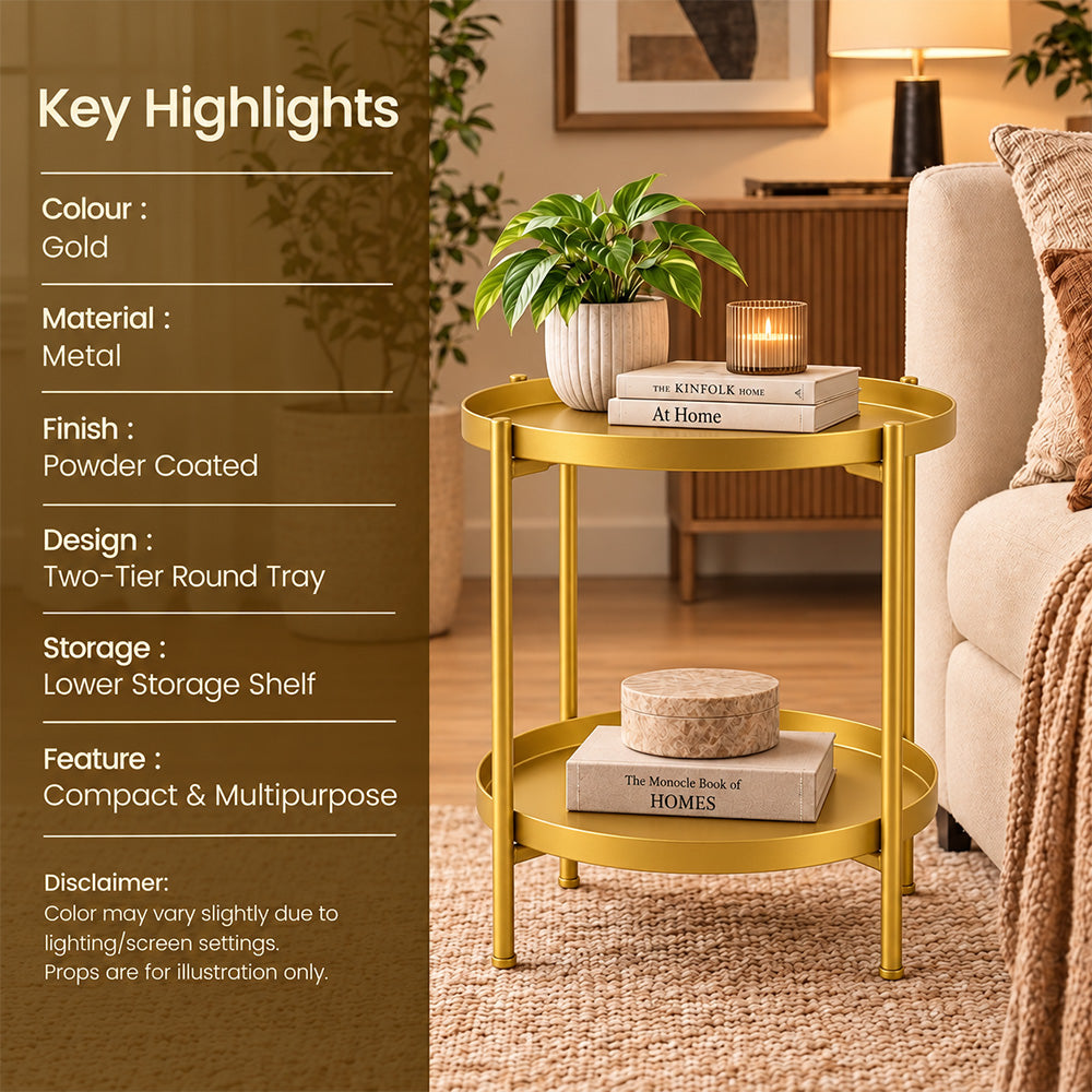 Modern Metal 2-Tier Round Side Table