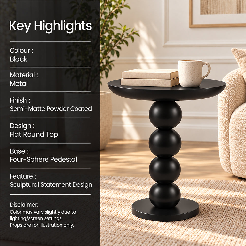 Modern Metal Round Side Table with Beaded Pedestal Base